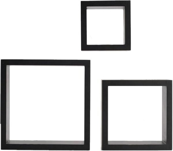 Order recommended Melancho Floating Wall Square Cube Shelf for Bedrooms, Living Rooms, Bathrooms, Kitchens - Wood, 3, Black, 5007043 - Image 2