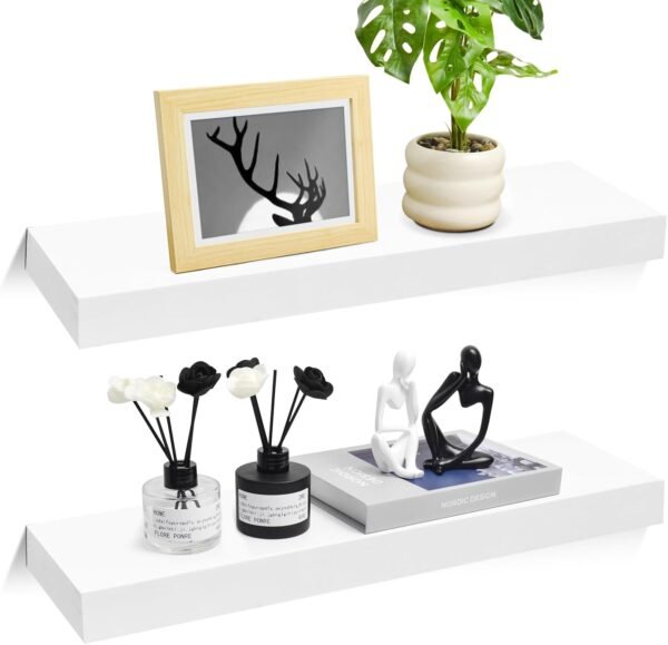 Order recommended White floating shelf for wall, 23.6 x 5.9 x 1.5 inch wall shelf, bedroom, living room, kitchen, home decoration (set 2) - Image 2