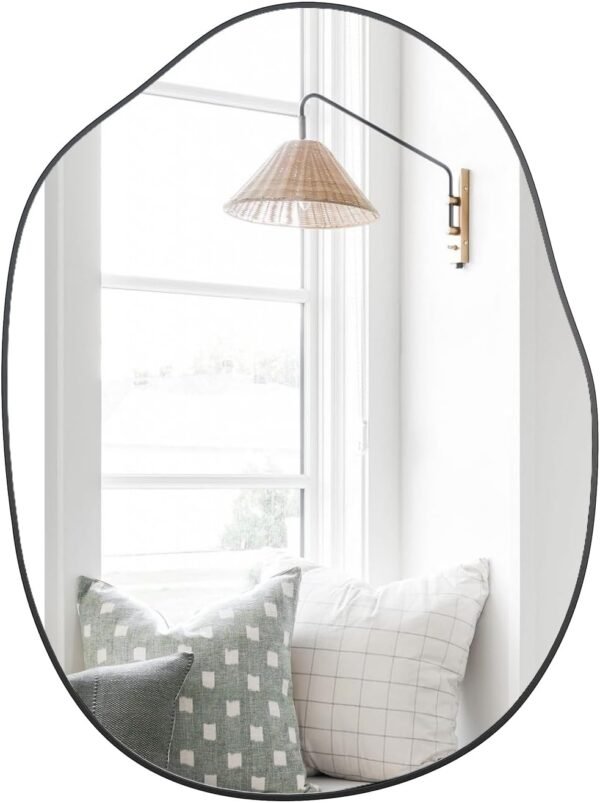 Order the best 24"x32" Irregular Black Oval Bathroom Mirror Asymmetric Aesthetic Framed Vanity Mirror For Living Room Bedroom Entrance - Image 2