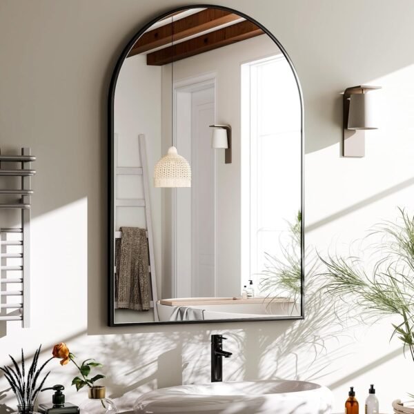 Order the best Harritpure 20 "x30" Arched Bathroom Mirror - Wall Mount Mirror - Black Arch Mirror - Aluminum Alloy Frame Bathroom Mirror Living Room, Bedroom, Entrance - Image 2