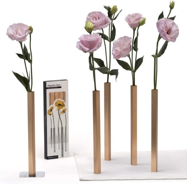 Order the best Magnetic Flower Vases with PELEG Design - Unique and Modern Set of 5 Gold Aluminum Vases for Home Garden Dental | 9.4 x 0.6 x 0.6 inches | Suitable for both genuine and artificial flowers - Image 2