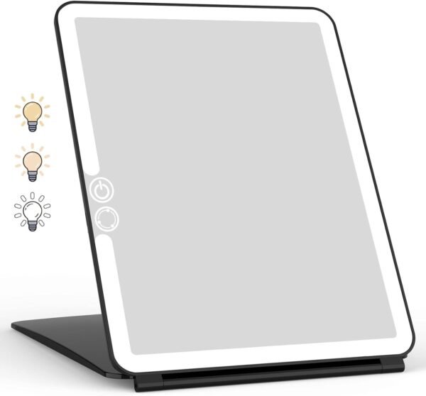 Order the best Remarkable Portable Travel Mirror Make-up Mirror with 72 LED Lights, Touch Screen 3 Color Dimmer, Ultra Thin, 2000 MAH USB Rechargeable Foldable Cosmetic Mirror (Black) - Image 2