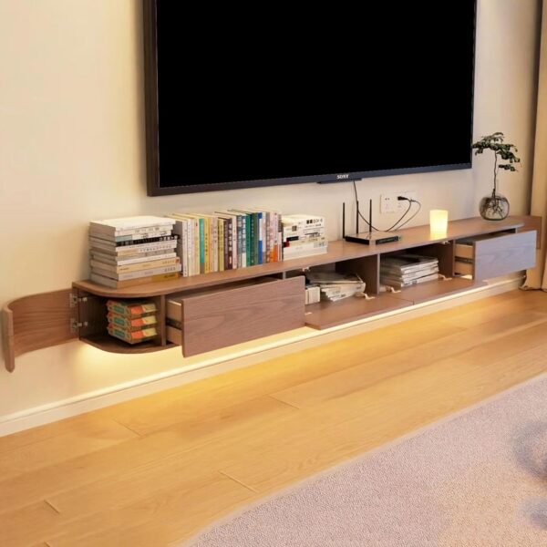 Order the best Wall Mounted Floating TV Unit with LED Lights - Solid Wood TV Console Floating Shelf for Living Rooms and Offices - Modern Design, Space - Home Entertainment Solutions of Sacrifice - Image 2