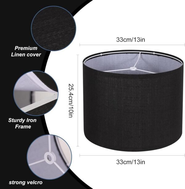 Grab the best Black Drum Lamp Shade, Lamp Shade Floor Lamp for Table Lamp, 13" Top x 13" Bottom x 10" High Long Line Fabric Lamp Shade, Easy Assembly Replacement Lamp Shade - Image 3