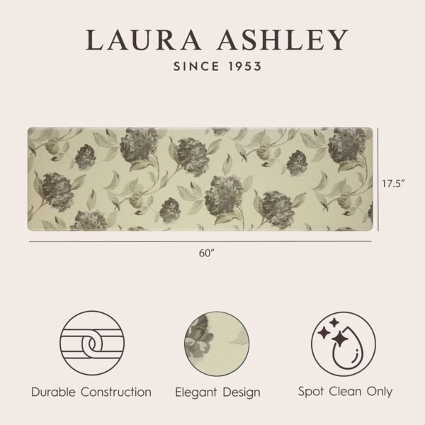 Buy affordable Laura Ashley-Anti-Fatigue Kitchen Mat | Hydrangea Floral Design | Stain, Water, Fade Resistant | Cooking and Standing Relief | Anti-slip Backing | 17.5" x 60" | Grey Headge - Image 3