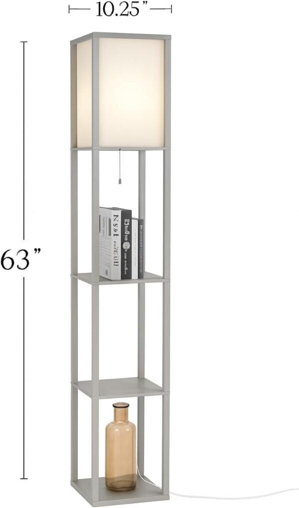 Order high-quality Modern grey shelf floor lamp with urban lifestyle fabric shade, tall standing lamp with 3-layer storage shelves, pull chain, perfect for living room, bedroom, office - Image 5