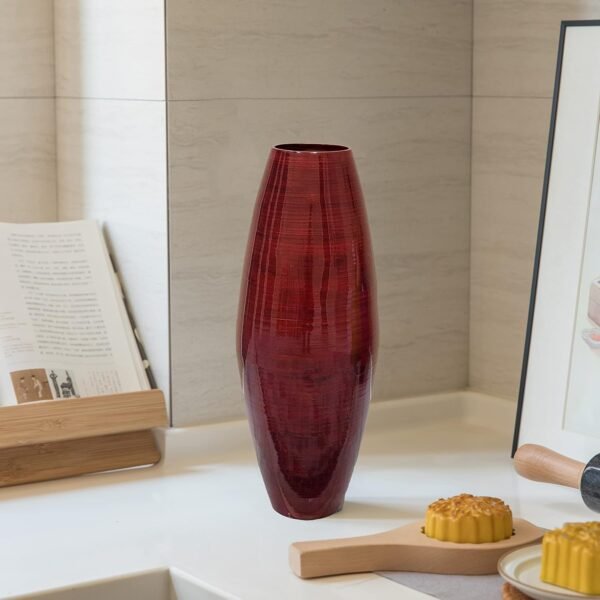 Explore the best Bamboo Cylinder-Shaped Floor Vase - Handmade Tall Decorative Vase - Perfect for Dining Room, Living Room, Entrance - Elegant Statement Pieces for Home Decoration, 16.5 inch, Red - Image 3