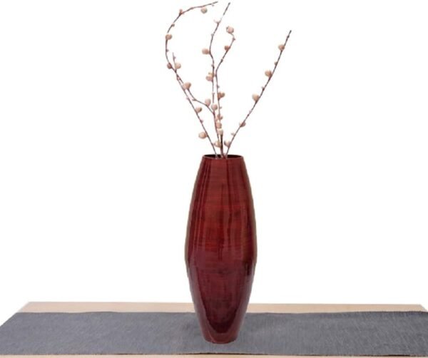 Explore the best Bamboo Cylinder-Shaped Floor Vase - Handmade Tall Decorative Vase - Perfect for Dining Room, Living Room, Entrance - Elegant Statement Pieces for Home Decoration, 16.5 inch, Red - Image 4