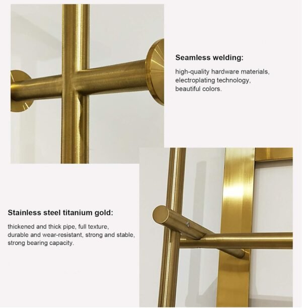 Buy recommended Floor - Exceptional Solid Wood Rotating Coat Rack, Golden Wrought Iron Clothing Display Stand Hanging Rod - Stylish Retail Ceiling Rack for Stores, Window Displays, Clothes - Image 5