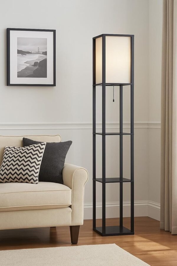 Buy high-quality Urban lifestyle modern black shelf floor lamp with fabric shad - Image 3