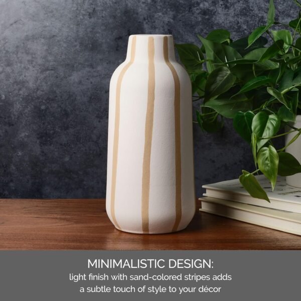 Order the best Element Sand Striped Texture Stoneware Ceramic Vase, 5.12x5.12x11.02 inch - Image 4