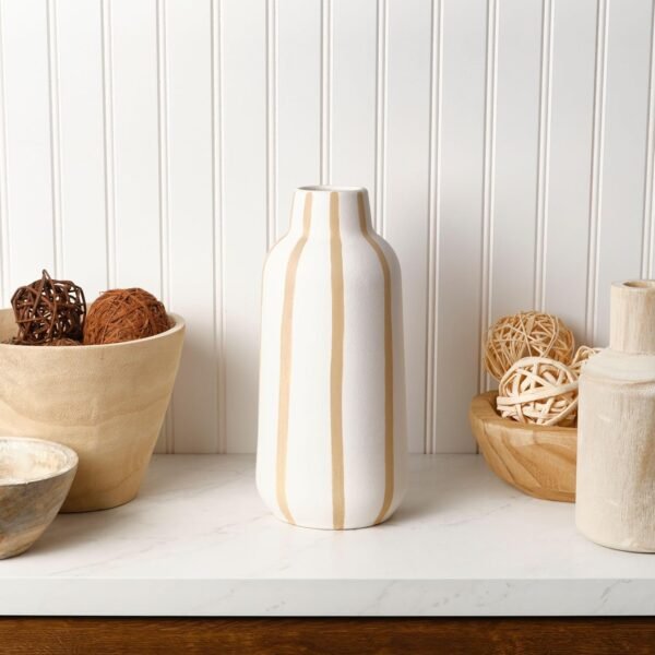 Order the best Element Sand Striped Texture Stoneware Ceramic Vase, 5.12x5.12x11.02 inch - Image 6