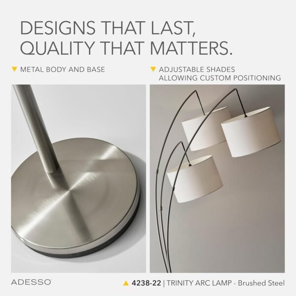 Order affordable Adessso Arc Floor Lamp with 3 Movable Shades and Harmonious Brightness - Perfect lighting for bedroom, living room, corner decoration, brushed steel - Image 5