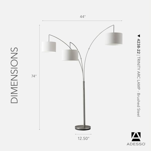Order affordable Adessso Arc Floor Lamp with 3 Movable Shades and Harmonious Brightness - Perfect lighting for bedroom, living room, corner decoration, brushed steel - Image 7
