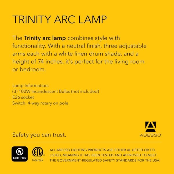 Order affordable Adessso Arc Floor Lamp with 3 Movable Shades and Harmonious Brightness - Perfect lighting for bedroom, living room, corner decoration, brushed steel - Image 8