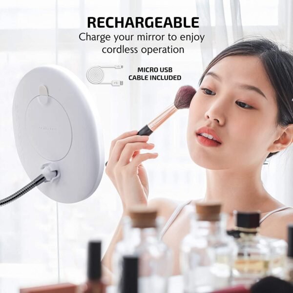 Explore affordable ovent 9'' Rechargeable Light Dead Mount Makeup Mirror Mini Magnetic 10x Magnetic Mirror, Touch Screen Dimming Lighting, Flexible Goose Neck, Suction Mount, White Mow22w - Image 4
