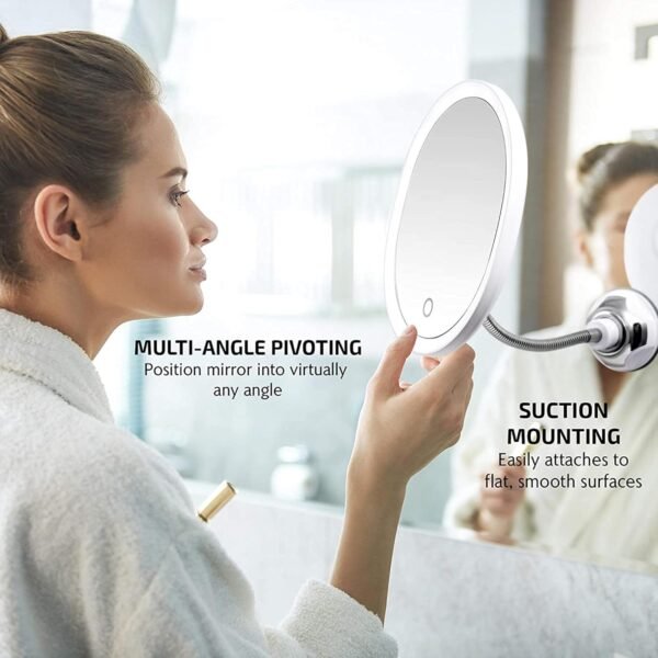 Explore affordable ovent 9'' Rechargeable Light Dead Mount Makeup Mirror Mini Magnetic 10x Magnetic Mirror, Touch Screen Dimming Lighting, Flexible Goose Neck, Suction Mount, White Mow22w - Image 6