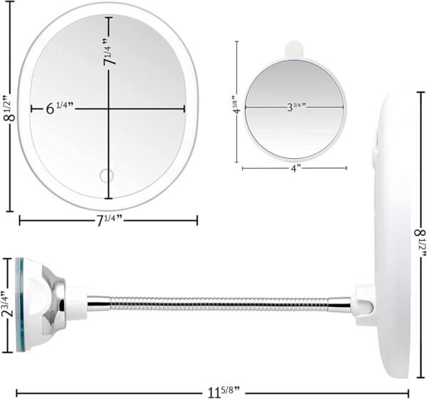 Explore affordable ovent 9'' Rechargeable Light Dead Mount Makeup Mirror Mini Magnetic 10x Magnetic Mirror, Touch Screen Dimming Lighting, Flexible Goose Neck, Suction Mount, White Mow22w - Image 7