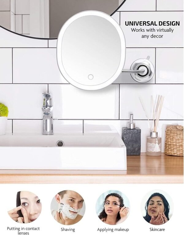 Explore affordable ovent 9'' Rechargeable Light Dead Mount Makeup Mirror Mini Magnetic 10x Magnetic Mirror, Touch Screen Dimming Lighting, Flexible Goose Neck, Suction Mount, White Mow22w - Image 8