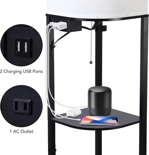 Explore high-quality Garmon floor lamp with shelf, smart RGB shelf floor lamp with 2 USB ports and 1 power outlet, bedroom, living room and office display - Classic Black - Image 4