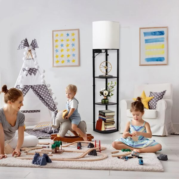 Explore high-quality Garmon floor lamp with shelf, smart RGB shelf floor lamp with 2 USB ports and 1 power outlet, bedroom, living room and office display - Classic Black - Image 6