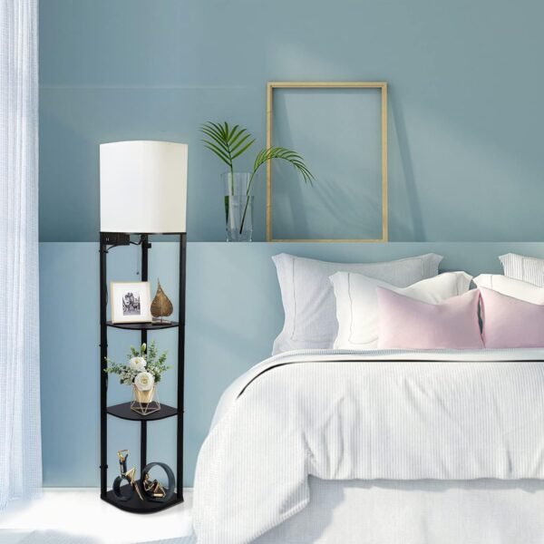 Explore high-quality Garmon floor lamp with shelf, smart RGB shelf floor lamp with 2 USB ports and 1 power outlet, bedroom, living room and office display - Classic Black - Image 7