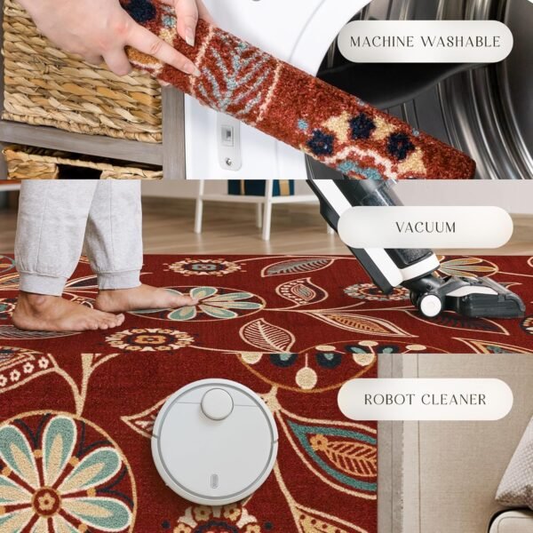 Explore high-quality Maple's Rug Regie Floral Kitchen Rug - Made in America - Washable, Non-slip Indoor Carpet, Foyer, Kitchen, Bathroom, 2'6 x 3'10, Merlot - Image 9