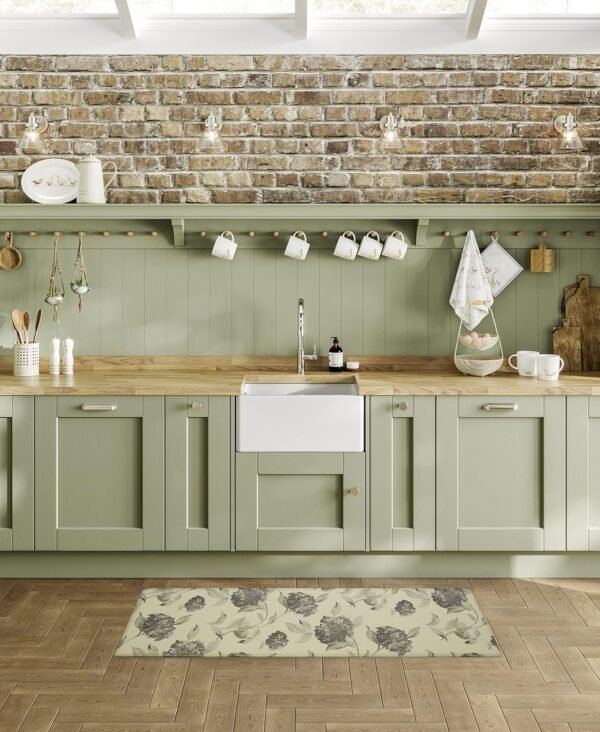 Buy affordable Laura Ashley-Anti-Fatigue Kitchen Mat | Hydrangea Floral Design | Stain, Water, Fade Resistant | Cooking and Standing Relief | Anti-slip Backing | 17.5" x 60" | Grey Headge - Image 2
