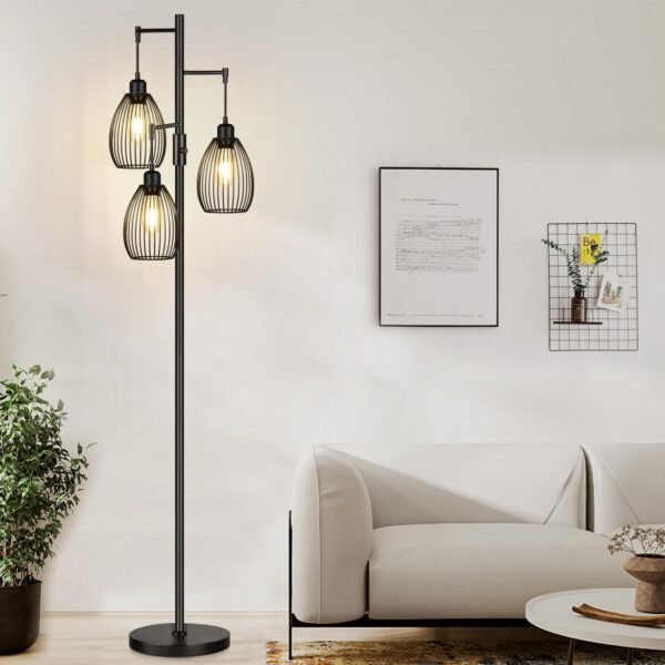 Buy recommended Dim Floor Lamp, 3 x 800lm LED Edison Bulb Included, Farmer Industrial Floor Light Standing Tree Lamp Elegant Teardrop Cage Tall Lamp Dining Room Black for Living Room Bedroom - Image 2