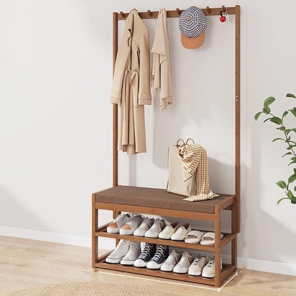 Grab recommended Floor - Glittering Wooden Rotating Coat Rack, Industrial Wooden Coat Rack Stand Shoe Bench - Large Entrance Engine for Hallways & Living Rooms, 100x29x168cm, Stylish Storage Solution - Image 2